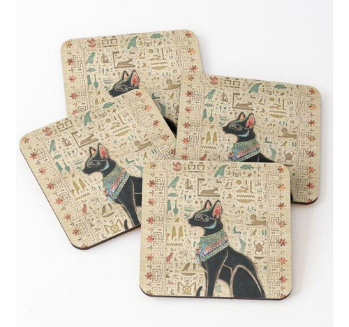Set Posavasos Gato Egipcio - Bastet En Papiro Calidad Premiu