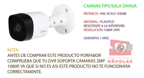 Camara Seguridad Dahua Tipo Bala 2mp 3.6mm 1080 Balum+fuente