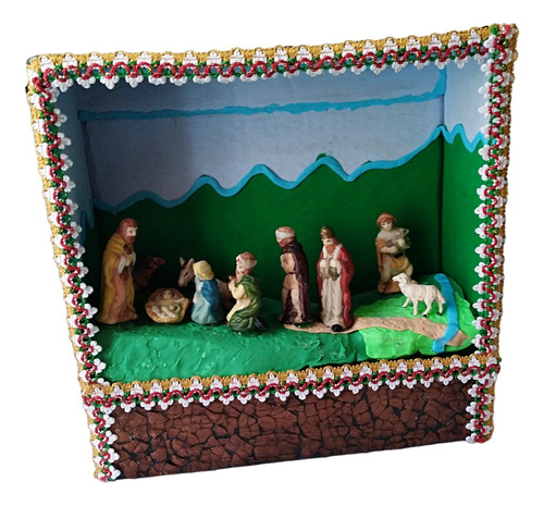 Pesebre Navideño Con Diorama 10 Figuras