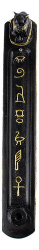 Incensário Canaleta Bastet 24 Cm Preto E Dour. Em Resina