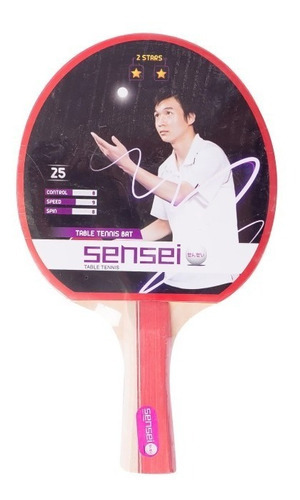 Paleta De Ping Pong 2 Estrellas Tenis De Mesa Sensei Color Rojo Tipo de mango FL (Cóncavo)