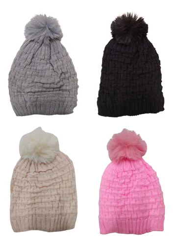 Gorro De Invierno Para Abrigar Con Forro Interno Con Pompón Beige 1