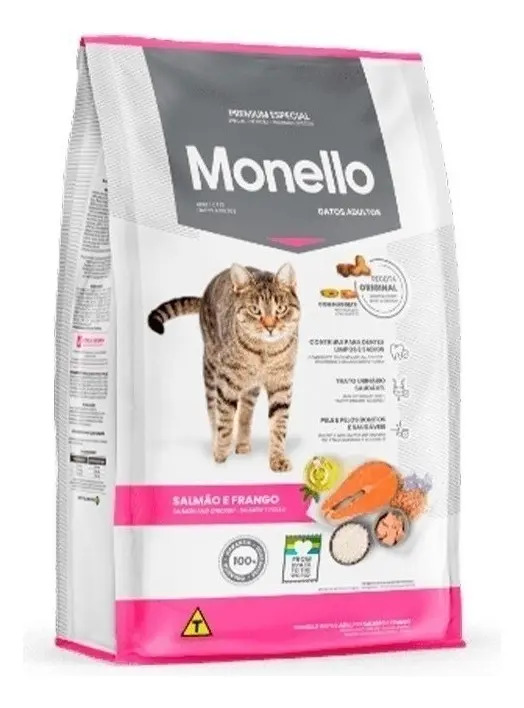 ração gatos adultos felinos monello especial salmao e frango 1 Kg