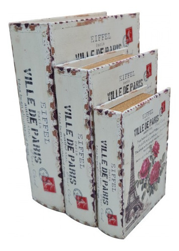 Imagem 2 de 5 de Jogo Caixa Livro Decorativo - 3 Peças Mdf + Pu - G3014