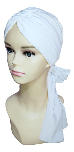 Turbante Oncológico Gorro Para Dama Quimio. De Algodón Banda Color Blanco Liso