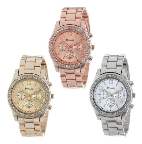 Reloj De Moda Para Mujer,3 Piezas Plata+rosa Oro+oro