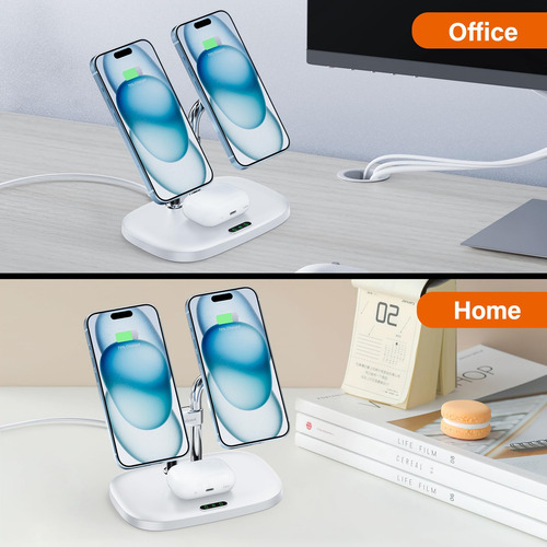 Swanscout Wireless Charger for Magsafe, Magnetic Charger Dual for iPhone 16/15/14/13/12 Series, Charging Station for AirPods Pro 2/Pro/4/3/2, 706 m for Apple