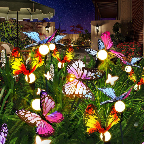 Luz Solar Mariposa Para Exterior 4 24 Led Jardin Impermeabl