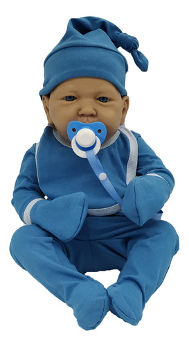 Bebé Reborn Real Baby Con Chupete Y Accesorios Azul Liso