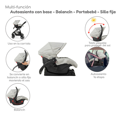 Carriola D Bebe Travel System Prince Con Autoasiento Gris Negro Gris