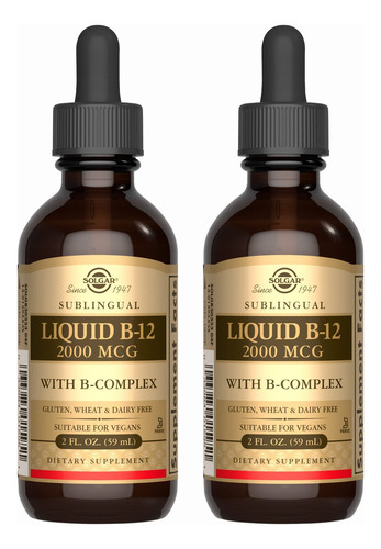 Solgar B-12 Sublingual Líquido 2000mcg Paquete De 2 Vegano