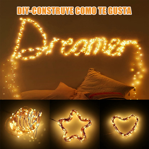 Guirnalda Luces 100 Led Hadas 2m Pilas Navidad Calido Luces Calida