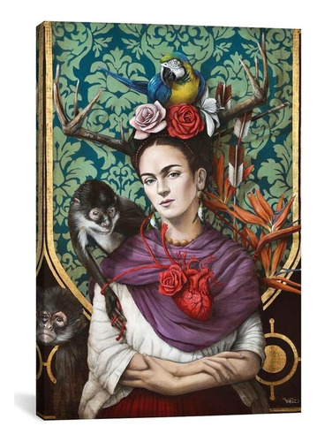 Cuadro Canvas Frida Kahlo Arte Mexicano Moderno Eco Friendly Color Verdes Armazón Bastidor