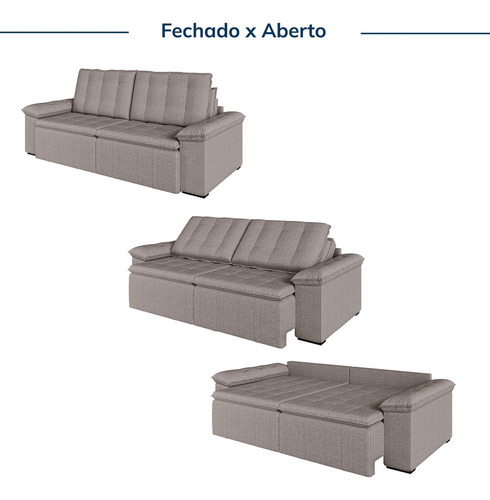 Sofá Cama Retrátil E Reclinável 4 Lugares 240cm Linho Com