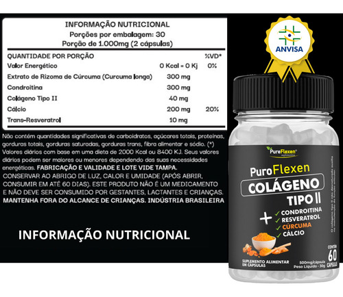 2 Potes Cúrcuma, Alívio Dores Articulares Joelho Puroflexen®