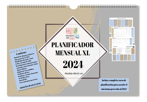 Planificador Mensual Xl 2024 Anilla Diseño Masculino Planner