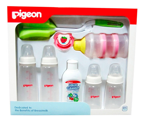 Pigeon Set De Biberones Boca Ancha+cepillo+limpiador Nuevo!!