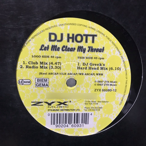 Dj Hott Let Me Clear My Throat (muchobeat) Vinyl Dance 90s