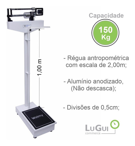 Imagem 3 de 7 de Balança Hospitalar Antropometrica 150kg 110ch Welmy Original
