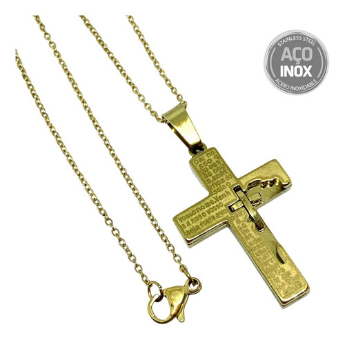 Imagem 4 de 7 de Colar Corrente Com Pingente Cruz Crucifixo Pai Nosso Inox