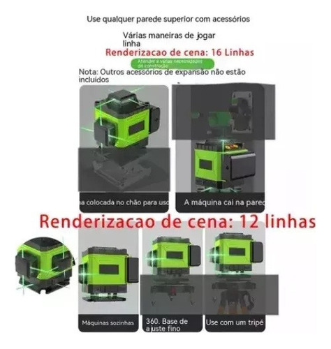 Autonivelamento 3d De Nível Laser Verde De 16 Linhas Com V