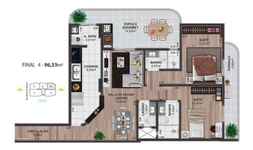 Imagem 3 de 10 de Apartamento, 2 Dorms Com 96.33 M² - Forte - Praia Grande - Ref.: Mmar29 - Mmar29
