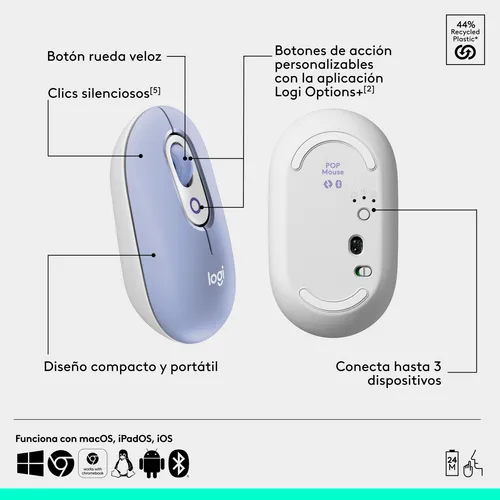 Kit Teclado Y Mouse Logitech Pop Icon, Español, Lila