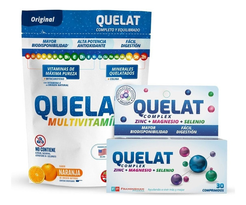 Combo Quelat Complex 30 Com + Quelat Multivitamínico Sabor Naranja