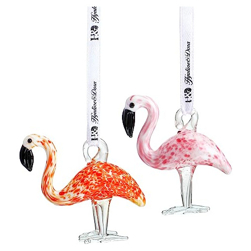 **conjunto De 2 Flamingos De Vidrio Soplado Que Cuelgan...