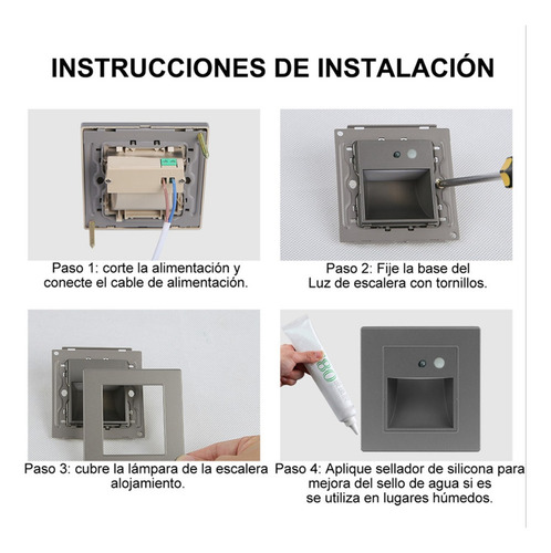 4pcs De Escalera 1.5w Empotrable Foco Con Sensor Movimiento