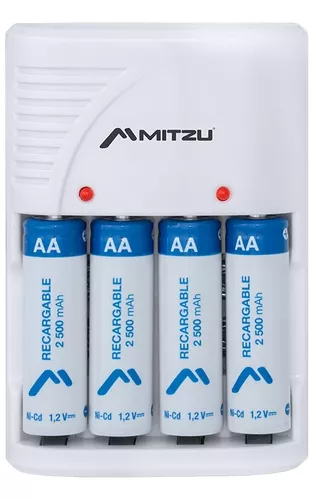 Mitzu® Cargador de 2 pilas AA, AAA y 9V incluye 2 pilas AA de Ni-MH