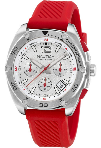 Nautica Mens Tin Can Bay Chrono Red Reloj Con Correa De Sili