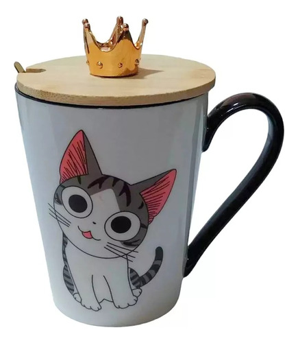 Taza Gato Tapa Cuchara Gatito Kwai Ceramica Regalo Posa Vaso