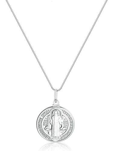 Colar Corrente Medalha De São Bento Prata 925 Veneziana