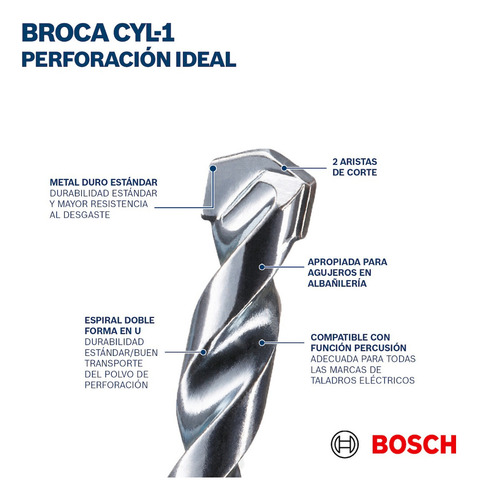 Broca Para Concreto Bosch Cyl-1 Ø5/16 X12