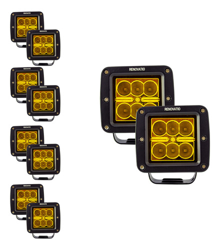 Set De 10 Faros De 6 Leds Estrobo Amarillo Tunelight 18w