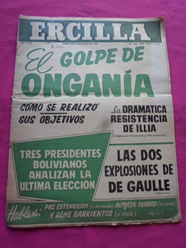 Revista Ercilla N° 1622 - El Golpe De Ongania - Julio 1966