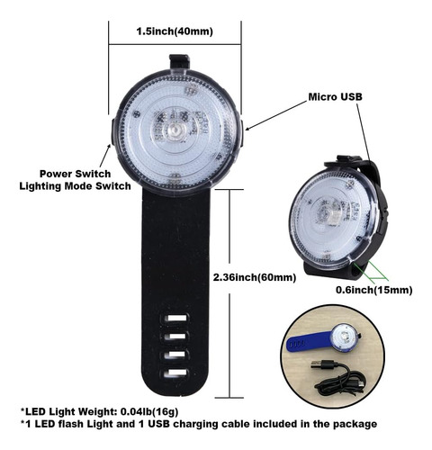 Luz Led Recargable Para Collar De Perro - 4 Modos - Gris