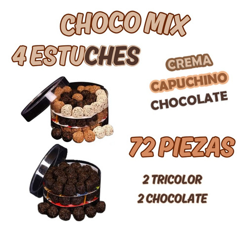 Paquete De 4 Estuches Trufa De Chocolate Y Tricolor 72 Pzas.
