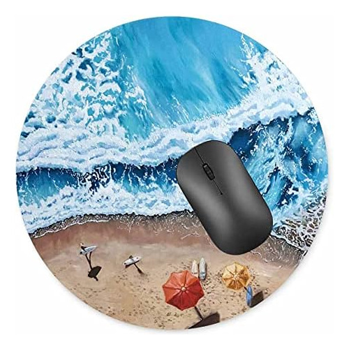 Summer Beach Round Mouse Pad, Anti-slip Rubber Round Mo...