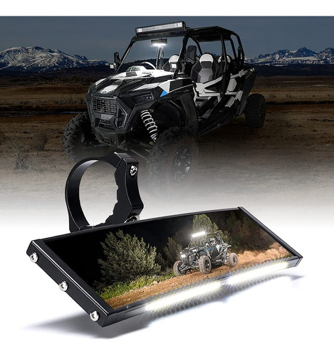 Espejo Central Aluminio Utv 9  Luz Interior Retrovisor Curvo