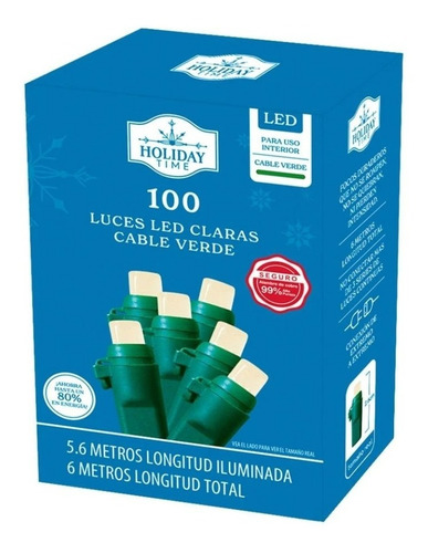 100 Luces Led Cálido Fijas Cable Verde Navidad Navideño