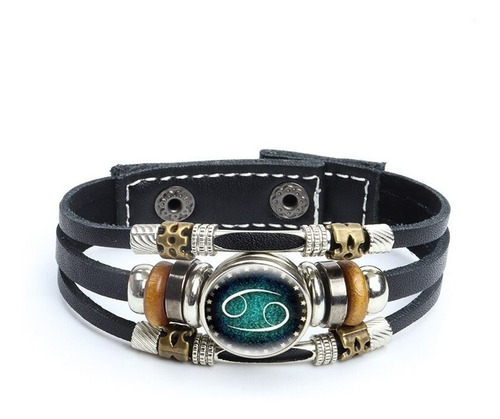 Imagen 4 de 7 de Pulsera Manilla Cuero Zodiacal Signo Zodiaco Hombre Y Mujer
