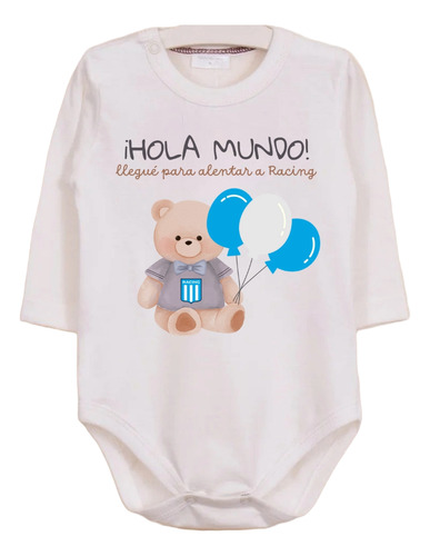 Body Bebé Racing Club Osito Regalo Personalizado Blanco 0-1 M Lisa Manga Larga