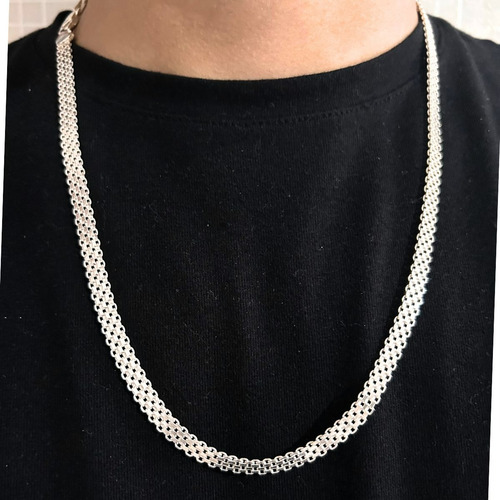 Cordão Esteira 60cm Lacraia 6mm Bismarqui Em Prata 925 Cor Prateado