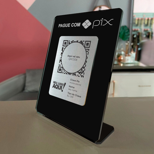 Placa Acrílico Preto C/ Prata Pix, Whatsapp, Google, Wifi