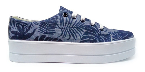 Tenis Mujer Urbano Textil Print Hojas Marino