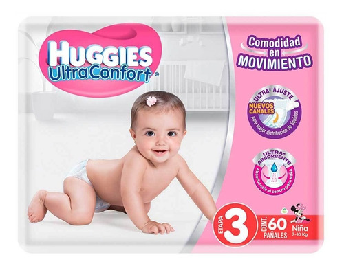 Pañales Huggies Ultraconfort Etapa 3 Niña 60 Pzs 7-10kg