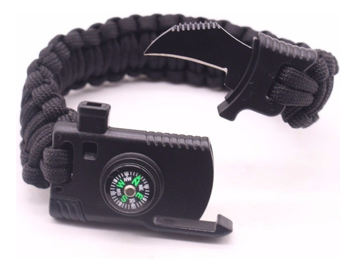 Pulsera Paracord Supervivencia Con Navaja ! Color Negro