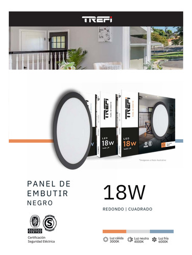 Panel Led Embutir Redondo Negro 18w Luz Calida 3000k X10